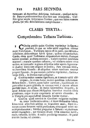 Classis Tertia. Comprehendens Testacea Turbinata.