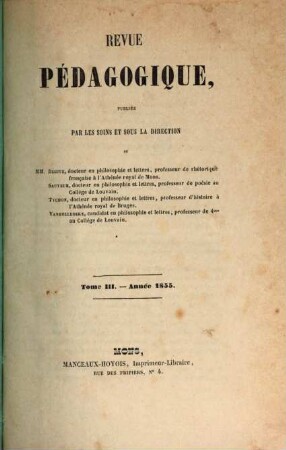 Revue pédagogique. 1855 = T. 3