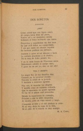 Dos sonetos : (Inéditos) ¡Mío! [y] Vida y Muerte