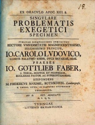 Ex oraculo Apoc. XIII, 8. singulare problematis exegetici specimen
