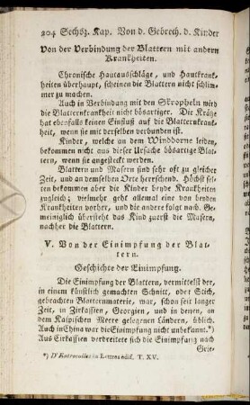 V. Von der Einimpfung der Blattern.