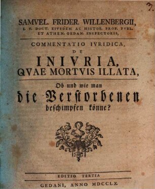 Commentatio iuridica de iniuria, quae mortuis illata