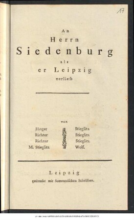 An Herrn Siedenburg als er Leipzig verliess