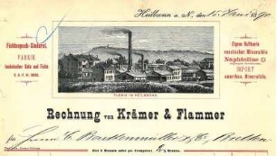 Rechnung der Fabrik für technische Öle u. Fette von Krämer & Flammer (Kraemer & Flammer) mit Firmenansicht