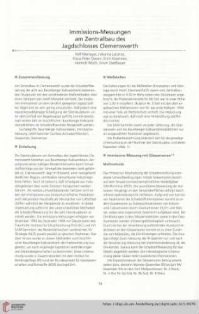 Immissions-Messungen am Zentralbau des Jagdschlosses Clemenswerth