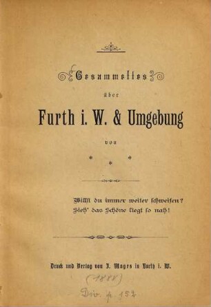 Gesammeltes über Furth i. W. & Umgebung