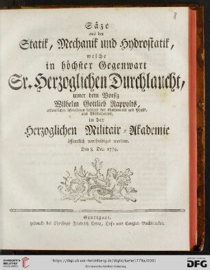 Säze aus der Statik, Mechanik und Hydrostatik