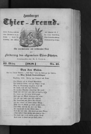 Hamburger Thier-Freund. 12. März. [1858.] No. 11.