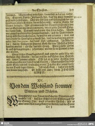XV. Von dem Wohlstand frommer Wittwen und Wäysen