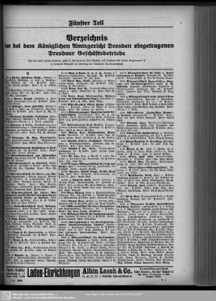 Handelsregister : Verzeichnis der bei dem Königlichen Amtsgericht Dresden eingetragenen Dresdner Geschäftsbetriebe