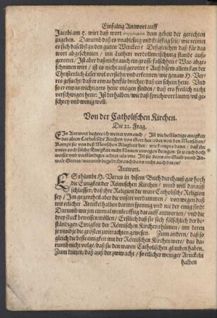 Von der Catholischen Kirchen.