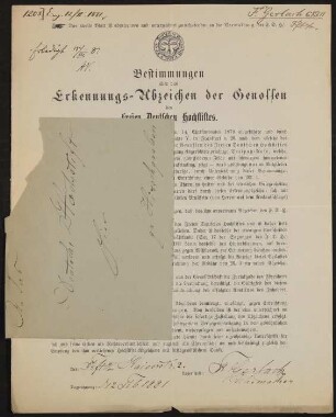 Bestimmungen über das Erkennungs-Abzeichen der Genossen des Freien Deutschen Hochstifts - Franz Gerlach