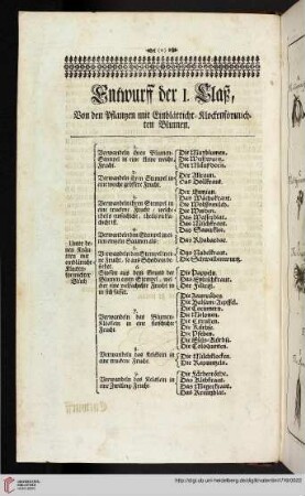 Entwurff der I. Claß