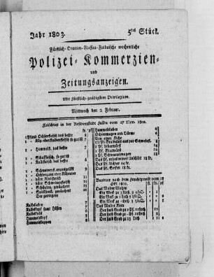 5tes Stück, Ausgabe vom 2. Februar 1803
