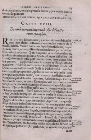 Caput XVIII. De cura mortuis iimpertita, & defunctorum epitaphiis.