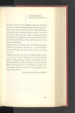 An Maler Müller Darmstadt, den letzten März 1777