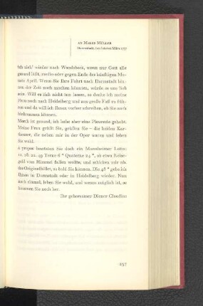 An Maler Müller Darmstadt, den letzten März 1777