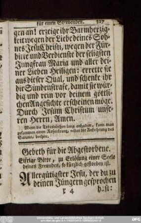 Gebeth für die Abgestorbene.