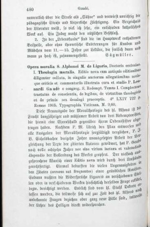 480-482 [Rezension] Liguori, Alfonso Maria de', Theologia moralis ; 1