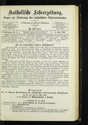 An die katholischen Lehrer Deutschlands!