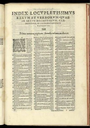 Index locvpletissimvs rervm et verborvm qvae in sexto decretalivm, clementinis, et extravagantibvs habentvr
