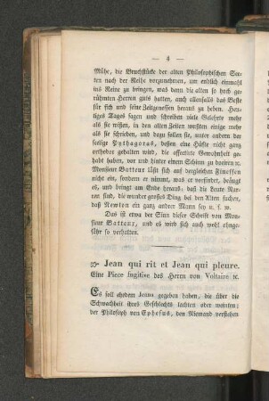 Jean qui rit et Jean qui pleure. Eine Piece fugitive des Herrn von Voltaire x.