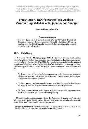 Präsentation, Transformation und Analyse: Verarbeitung XML-basierter japanischer Dialoge