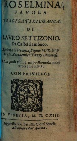 Roselmina : favola tragisatiricomica