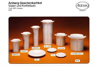 Produktblatt "Arzberg Geschenkartikel / Vasen und Konfektsatz / Form: 3074 Cnospa / weiß"