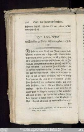 Der LXX. Brief an Dieselbe, zu Rochers Sonntag den 12 Jul. 1671.