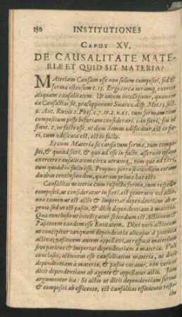 Caput XV. De Causalitate Materiae Et Quid Sit Materia?