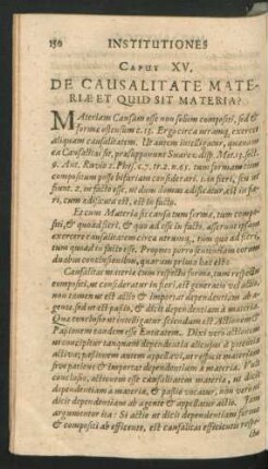Caput XV. De Causalitate Materiae Et Quid Sit Materia?