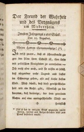 Zweiten Jahrgangs 33tes Stück. Den 21. Augustus.