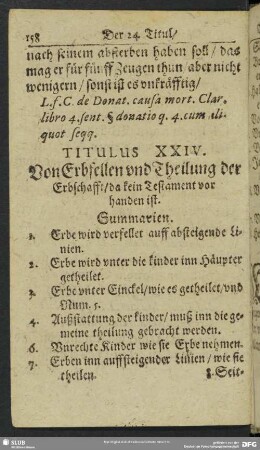 Titulus XXIV. Von Erbfellen und Theilung der Erbschafft, da kein Testament vor handen ist