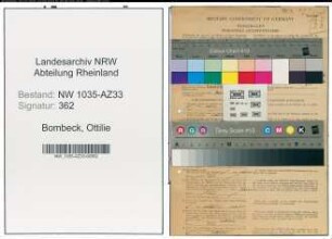 Entnazifizierung Ottilie Bombeck , geb. 02.12.1884 (Koechin)
