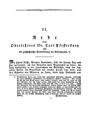 II. Rede des Oberlehrers Dr. Carl Pfefferkorn über die geschichtliche Entwickelung der Reformation.