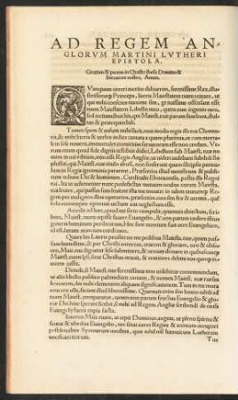 Ad Regem Anglorum Marini Lutheri Epistola.