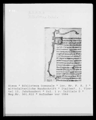 mittelalterliche Handschrift — Initiale D, Folio fol. 1 r