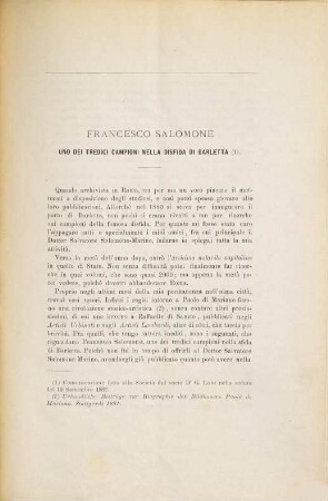 Notizie e documenti intorno a Francesco Salomone, uno dei tredici campioni della disfida di Barletta