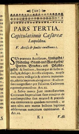 Pars Tertia. Capitulationis Cæsareæ Leopoldinæ.
