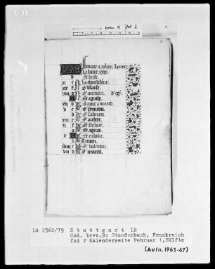 Lateinisch-französisches Stundenbuch (Livre d'heures) — KL-Ligatur und Teilbordüre, Folio 2recto