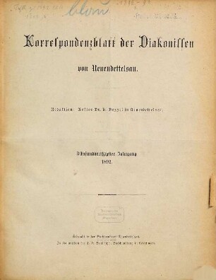 Korrespondenzblatt der Diakonissen von Neuendettelsau. 35. 1892