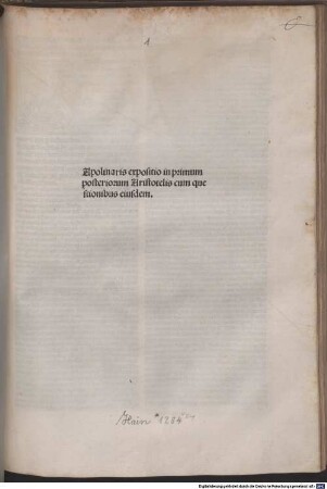 Expositio in librum primum Posteriorum Aristotelis cum quaestionibus