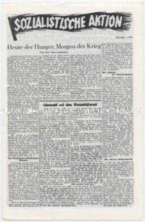 Sozialdemokratisches Exil-Blatt "Sozialistische Aktion" u.a. über den Reichsparteitag der NSDAP und zur Lage in Spanien und Frankreich