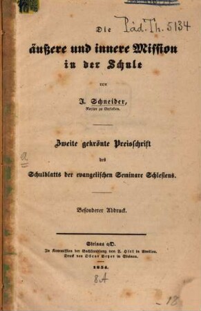 Die äußere u. innere Mission in der Schule