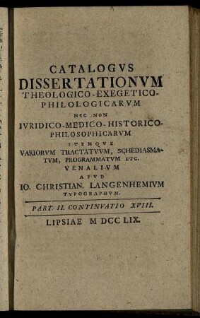 Part. II. Continuatio XVIII. Lipsiae MDCCLIX.