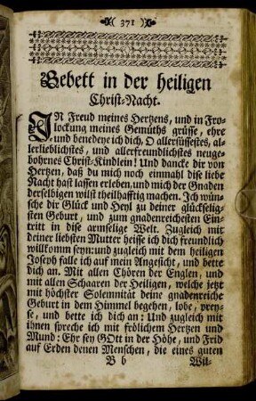 Gebett in der heiligen Christ-Nacht. - An Mariä Verkündigung-Tag.
