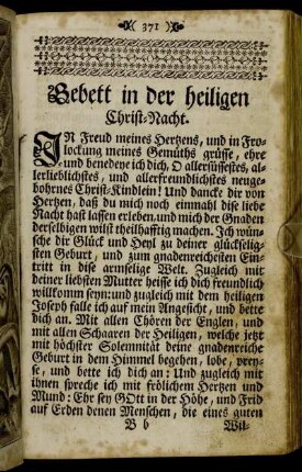 Gebett in der heiligen Christ-Nacht. - An Mariä Verkündigung-Tag.