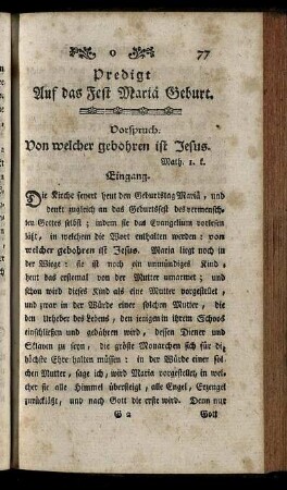 Predigt Auf das Fest Mariä Geburt.