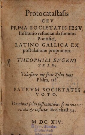 Protocatastasis seu prima Societatis Jesu institutio restauranda summo pontifici